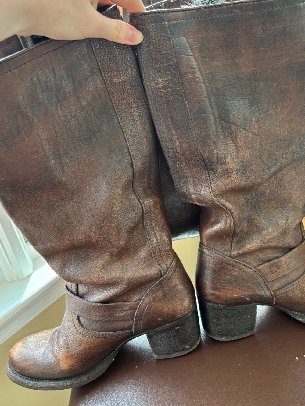 Frye Veronica Slouch Brown Leather Engineer Boots Size 9 - Picture 5 of 11